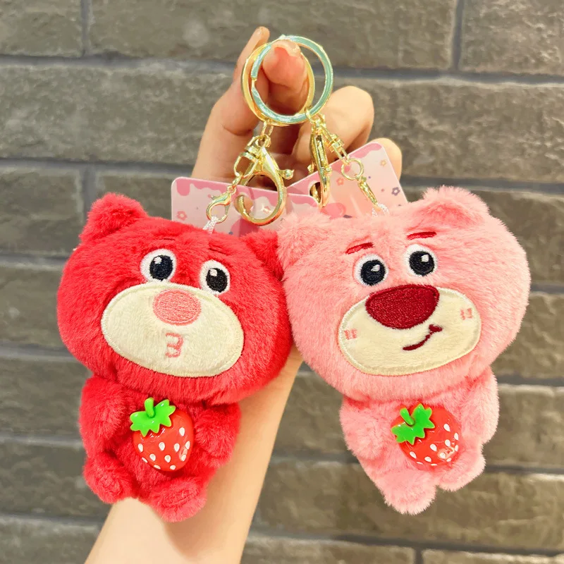 

Cartoon Disney Lotso Keychain Animation Derivatives Strawberry Bear Keychain Female Cute Delicate Toy Doll Bag Pendant