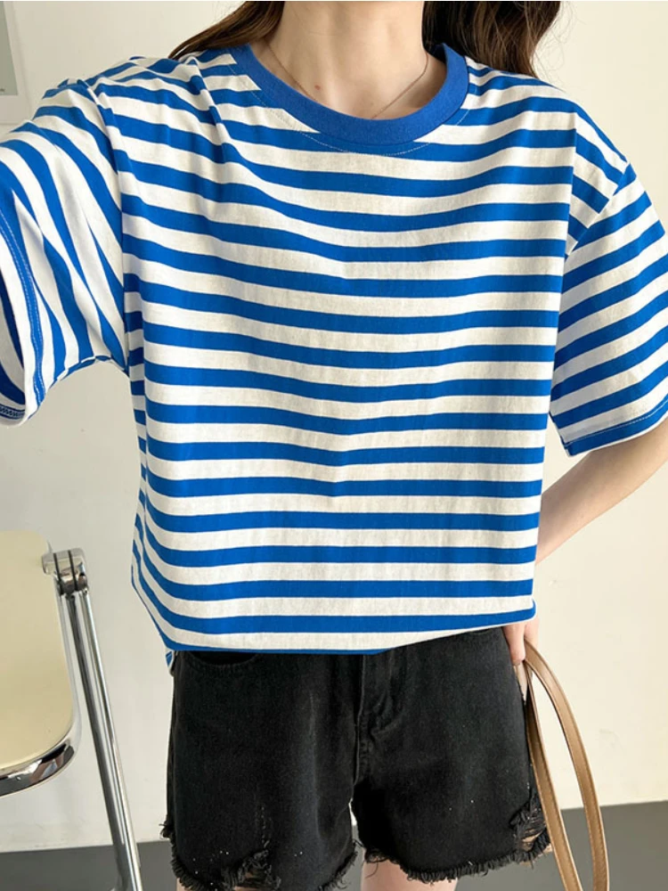 

Женская футболка в полоску, с коротким рукавом и круглым вырезом