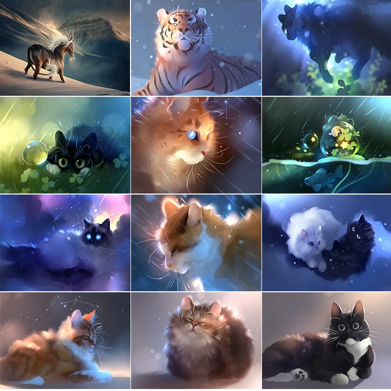 

5D DIY Diamond Painting Full Circle Cat Rhinestone Picture Embroidery Animal Mosaic for Sale Home Decoration Gift