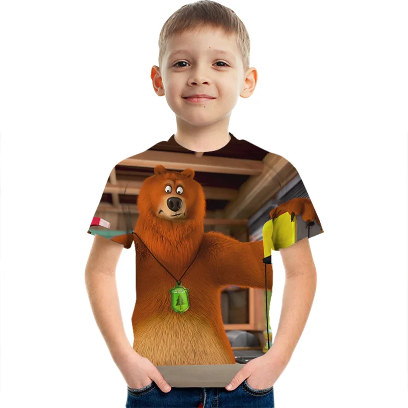 

Летняя футболка для мальчиков, топ с 3d принтом медведя гризли и леммина, Детская летняя футболка, одежда для малышей
