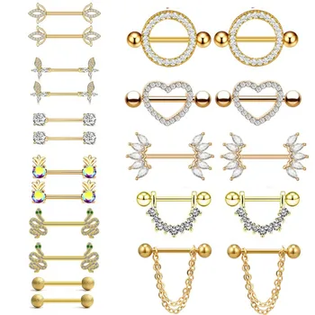 Stainless Steel Crystal Butterfly Nipple Piercing Jewelry Set Flower Nipple Rings Dangle Bulk Pineapple Nipple Piercing Barbell 1