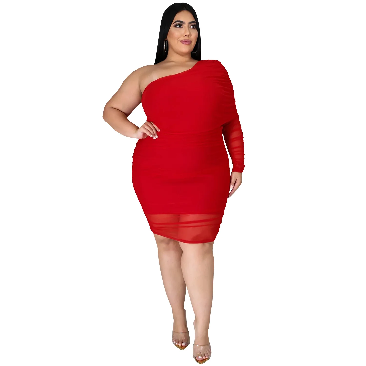 Plus Size Dress Prom Dress Plus Size Solid Mini Dress Sexy Slim Fashion Solid Oblique Cape Mid Dress Dress Women Evening Dress