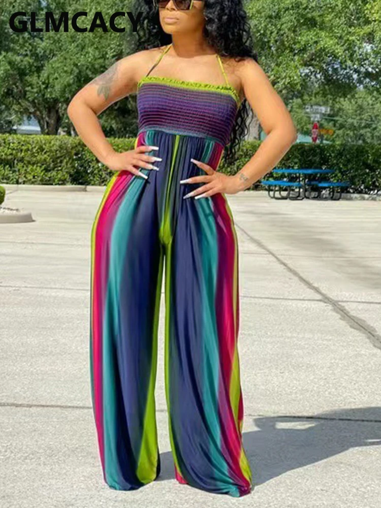 

Women Halter Multi Color Strapless Wide Leg Backless Jumpsuits