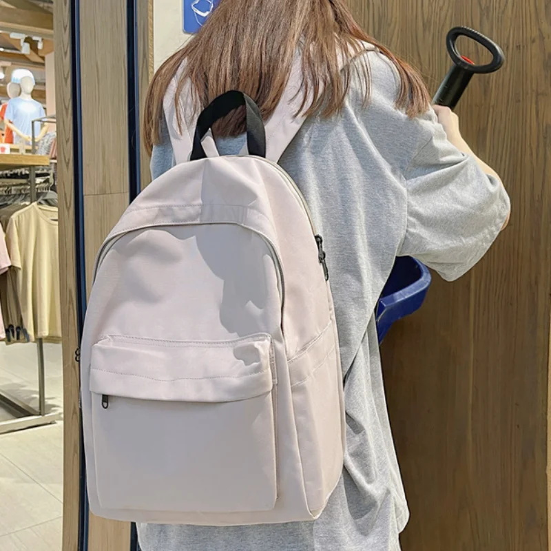 

HOCODO Waterproof Women Backpack Nylon Simple School Bag Solid Color Student Laptop Bag Unisex Anti-Theft Ladies Travel Backpack
