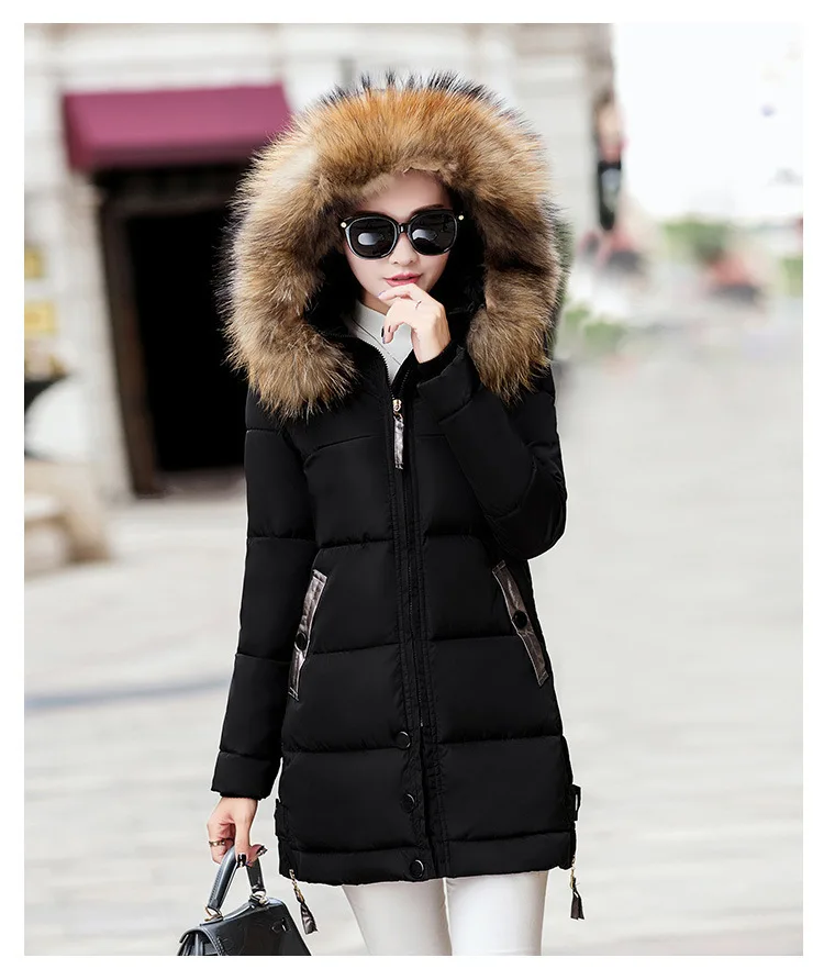 2022 Autumn and Winter Hooded Fur Collar Women Parkas, Street Fashion Single-breasted Slim Solid Color Wool Coat Cotton Jacket