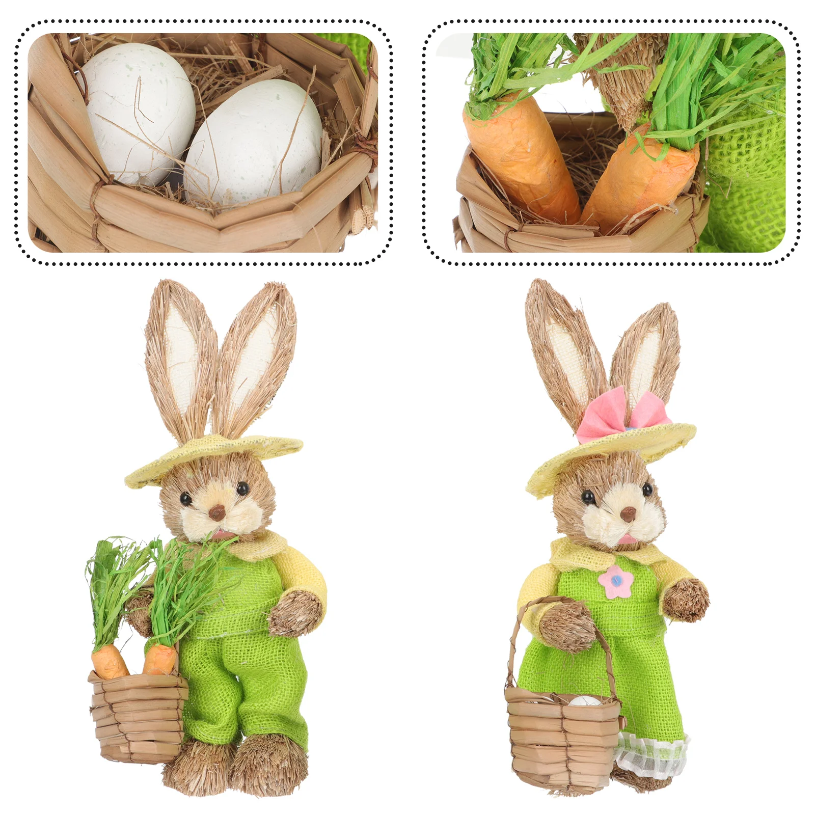 

Bunny Easter Rabbit Straw Woven Figurine Figurines Ornament Decoration Garden Standing Statues Decor Statue Holding Animal Hand