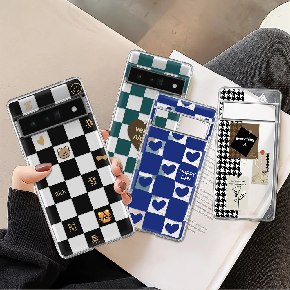 

Lattice Love Heart Transparent Case for Google Pixel 7Pro 7 6a 6 6Pro 5 5a 5G 4XL 4 3XL 3 3a 3aXL 4a Soft TPU Cover Fundas