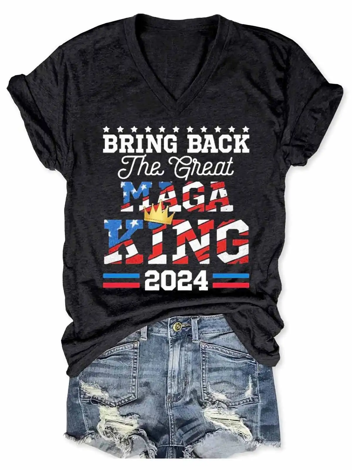

Women's Bring Back The Great Maga King 2024 V-Neck T-Shirt