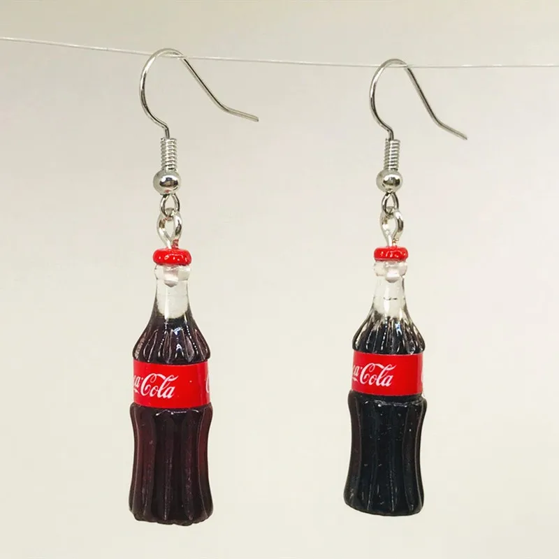 3D Coke Bottle Resin Pendant Earrings Funny Simulation Bottle Pendant Earrings for Women Party Fashion Jewelry