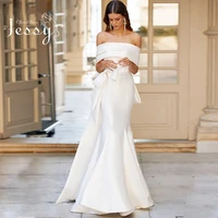 elegant wedding dress soft satin with mermaid slim line ball gown boat neck sleeveless bride gowns back bow robes de mari%c3%a9e eleg