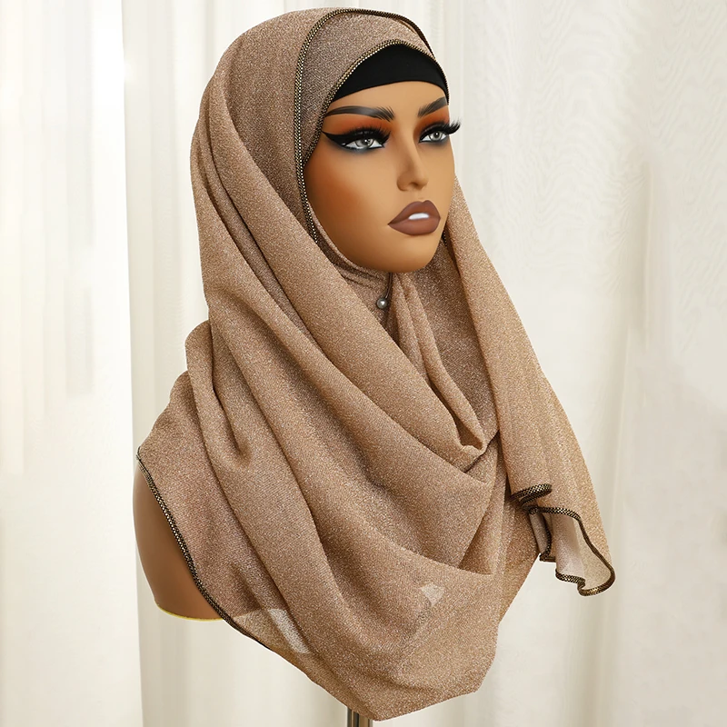 

Modal sparkling Hijab Scarf For Muslim Women Shawl Stretchy Easy Plain Hijabs Scarves Headscarf African Woman Turban Ramadan