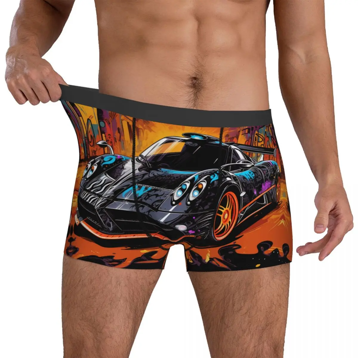 

Speed Sports Car Underwear Graffiti Cartoon Men Boxer Brief Elastic Boxershorts High Quality Printed Oversize Underpants