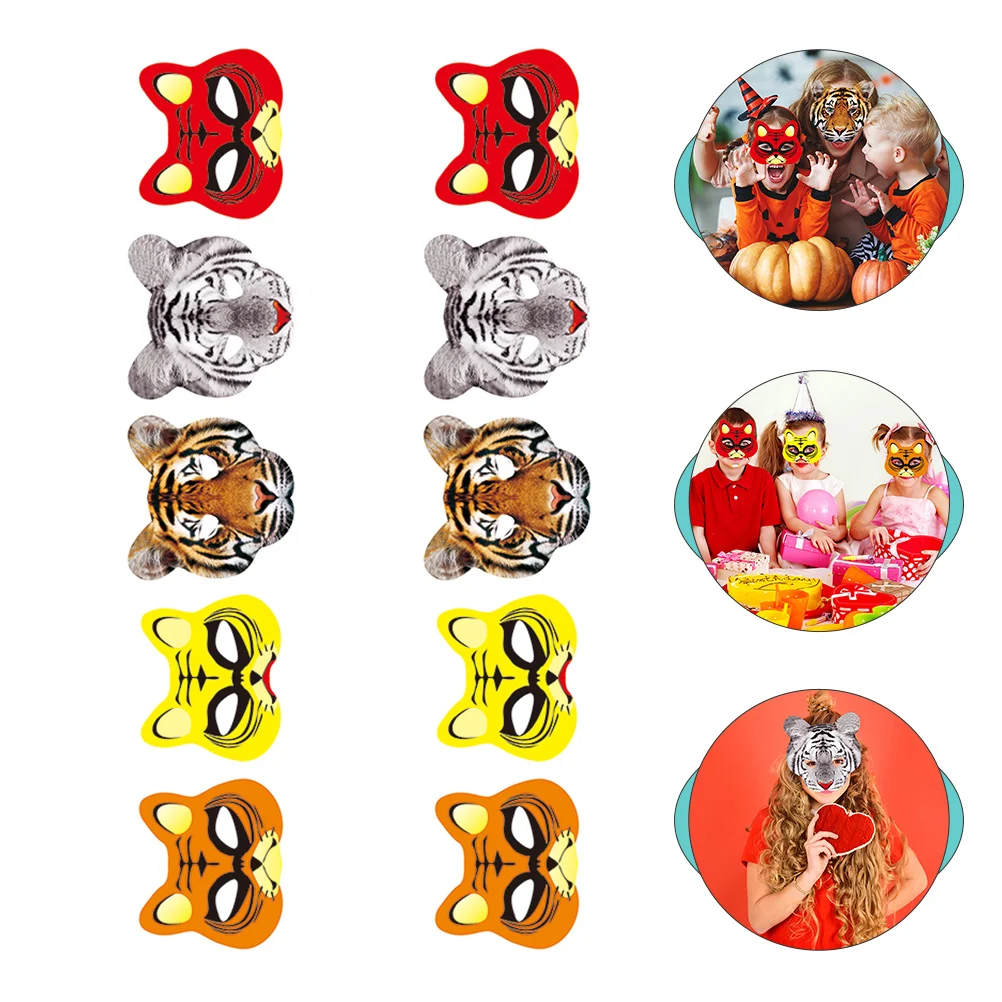 

10 Pcs Tiger Paper Mask Party Decor Masks Dress-Up Cosplay Costume Prom Props Clothing Stage Performance