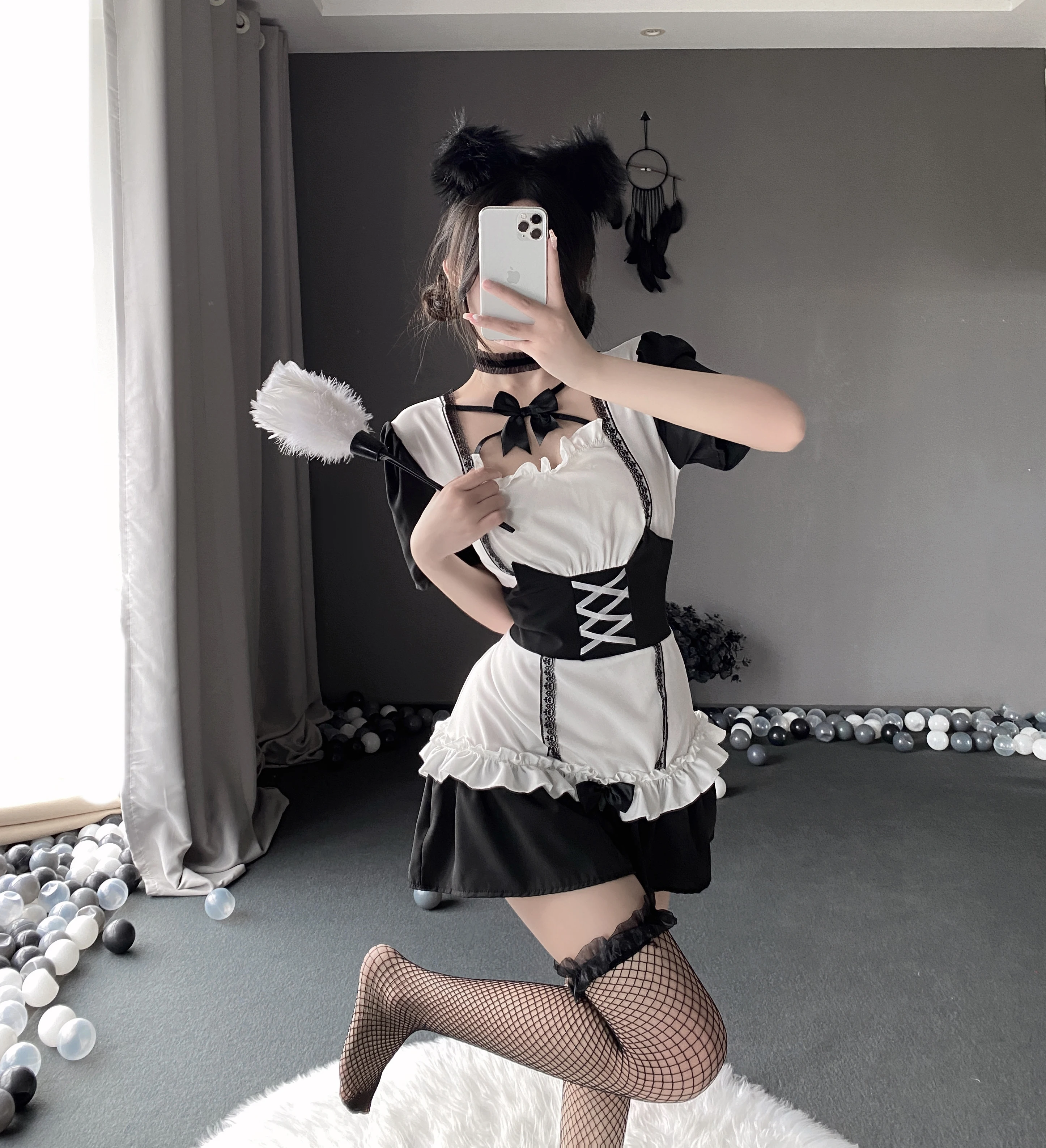 

Женское сексуальное нижнее белье, эротический женский костюм, цельнокроеное платье, Черная горничная, женское сексуальное нижнее белье, ма...