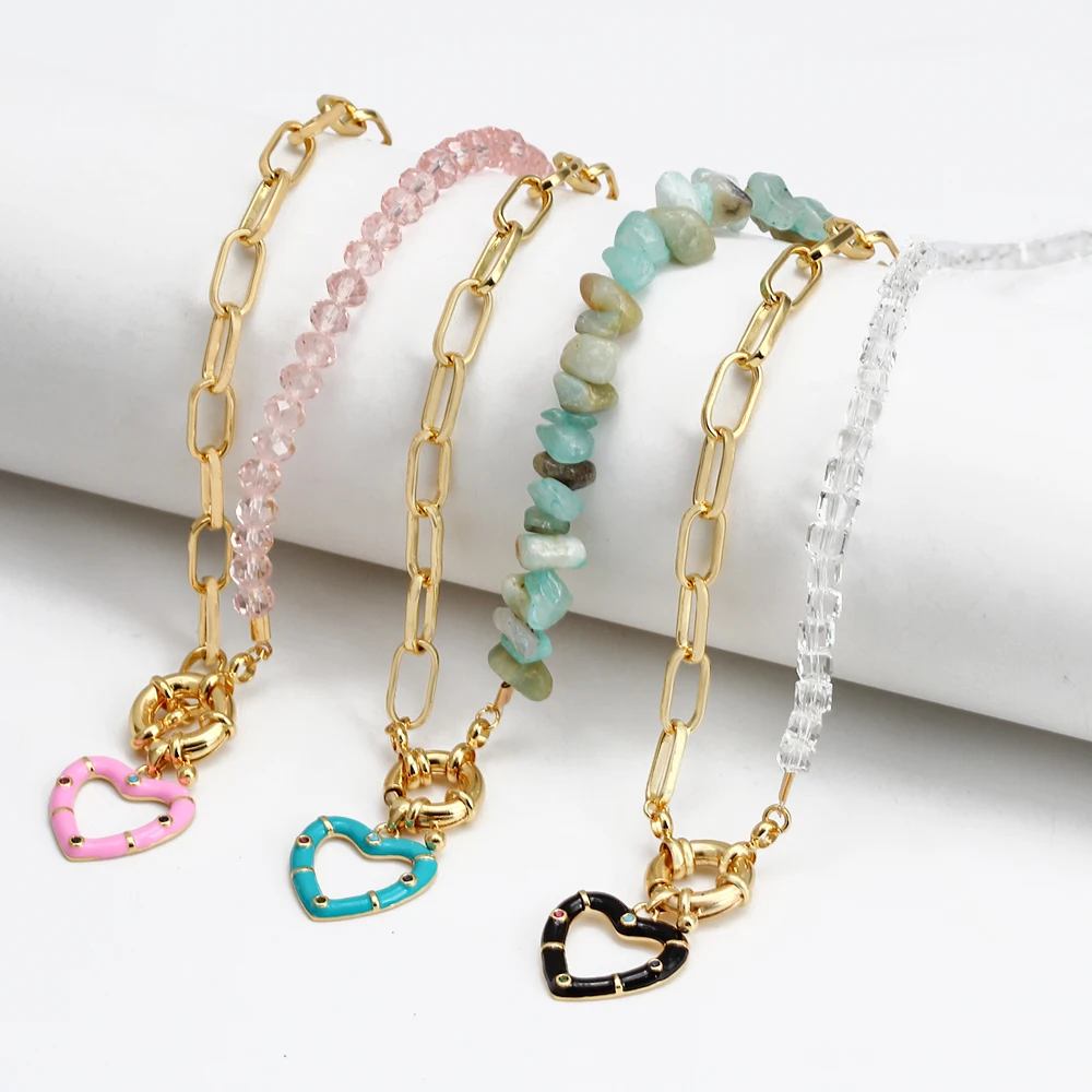 

Wish Card Classic Love Charm Pendant Necklace For Woman Girls Fashion Boho Jewelry Natural Stone Crystal Chain Choker New Trend