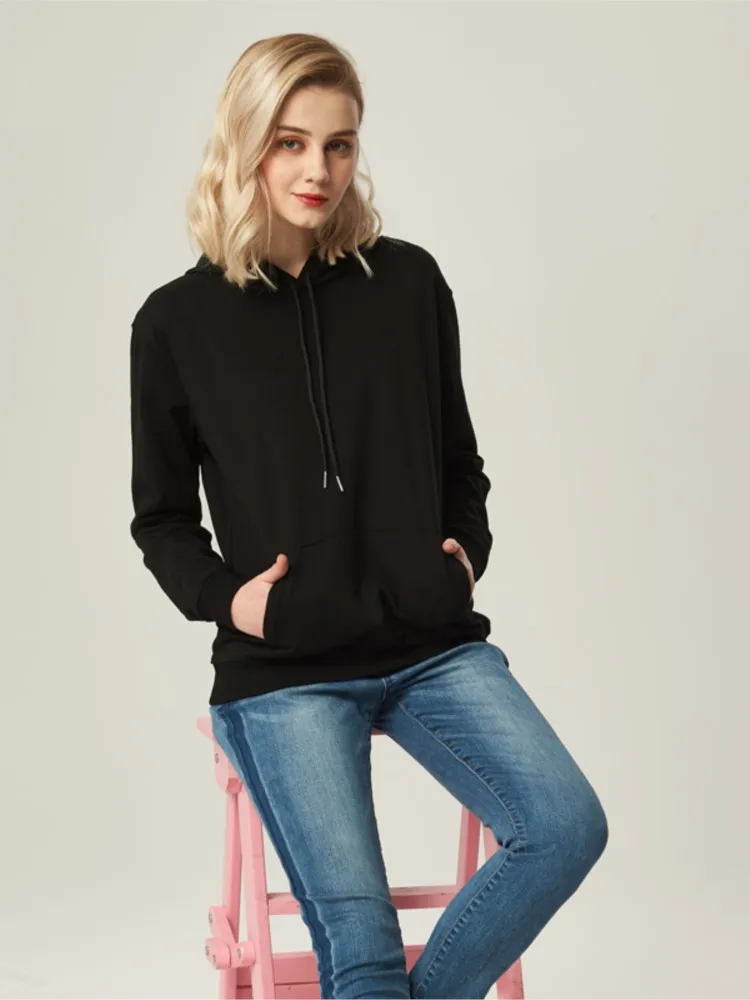 

Harajuku pure black casual hoodie streetwear simple wild gothic style slim-fit sweatshirt women's pullover new Autumn and winter