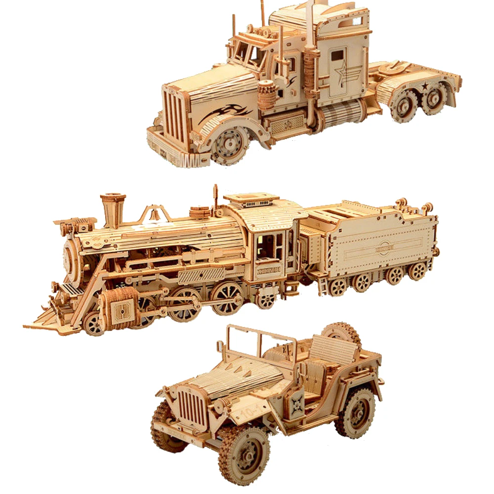 Деревянная Классическая модель поезда DIY головоломка 3D Строительные блоки