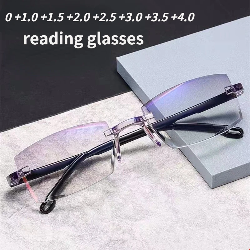 

Очки для чтения без оправы для мужчин и женщин, с бифокальными линзами ближнего и дальнего действия, с защитой от сисветильник света, 0-400