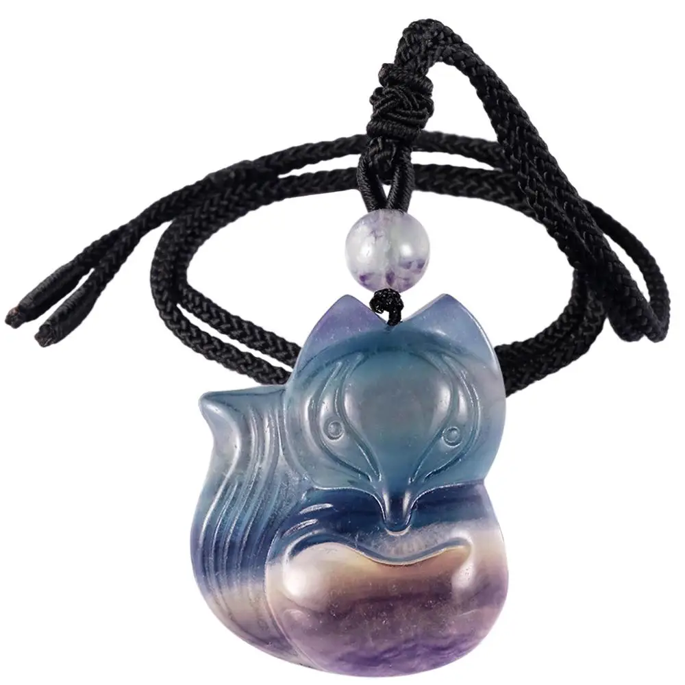 

TUMBEELLUWA Natural Crystal Quartz Hand-Carved Fox Drop Pendant Necklace,Amulet Energy Stone Nylon Cord Fashion Women's Jewelry