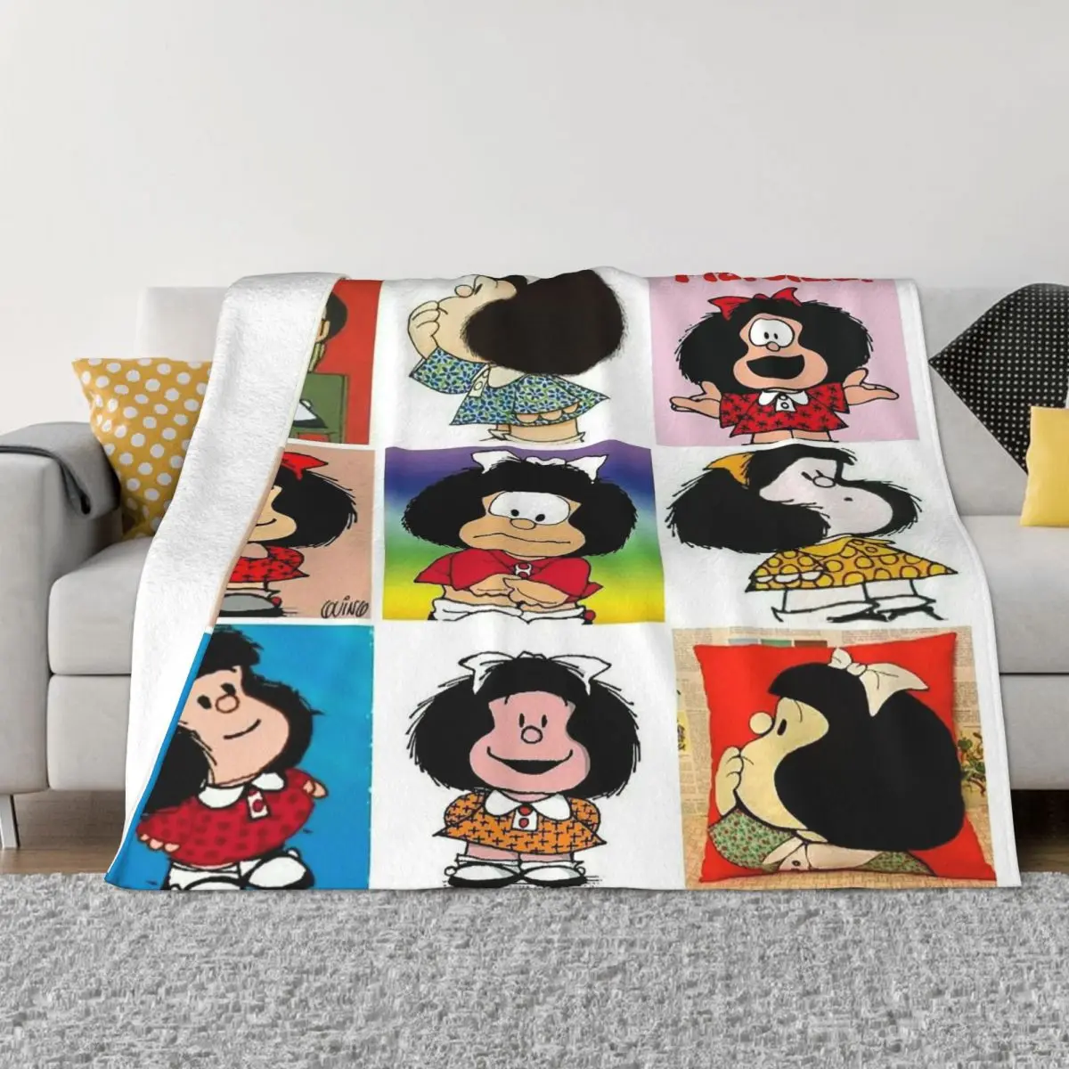 

Kawaii Cartoon Anime Plaid Mafalda Blankets Flannel Print Multi-function Ultra-Soft Throw Blankets for Sofa Couch Rug Piece