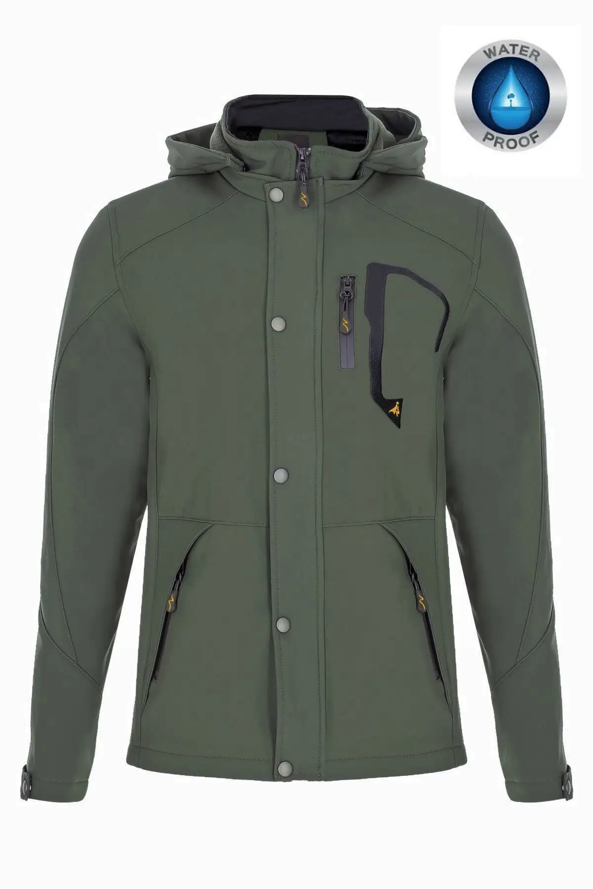 Men's Khaki Hooded Softshell Will Windproof Pocket Detailed Ici Shearling Winter Coat