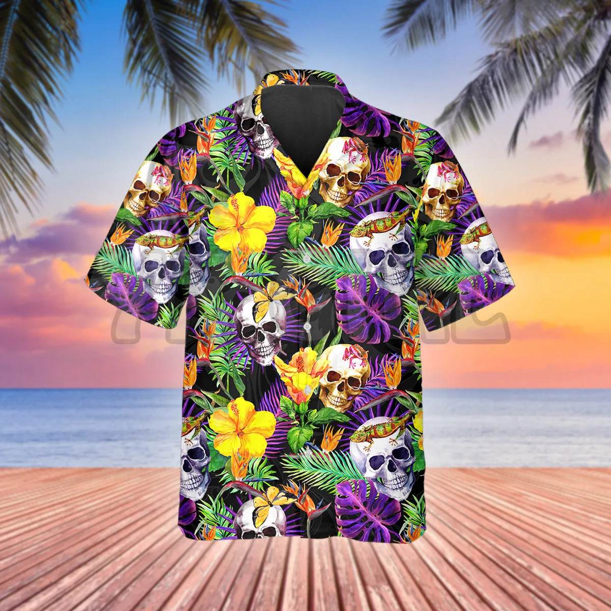 Yellow Plant Seamless Pattern Skull 3D All Over Printed Hawaiian Shirt Men's For Women's Harajuku Casual Shirt Unisex