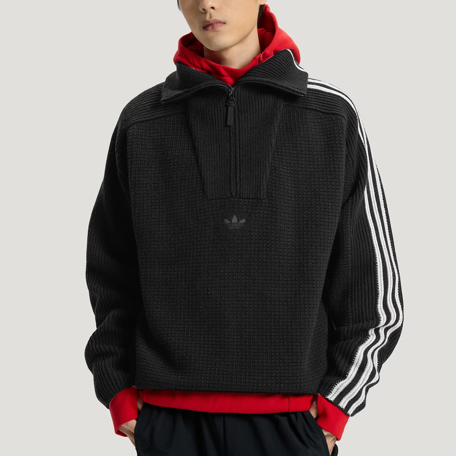 Фото Толстовка Adidas Authentic Three Leaves с короткой молнией, свободного кроя, для мужчин и женщин, KS5340 №1