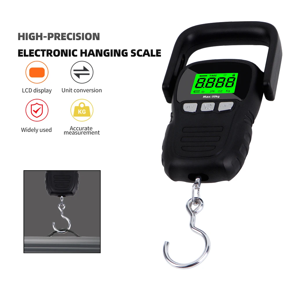 

50kg/5g Portable Hanging Hook Digital Scale LCD Backlight Display Scale for Fishing Travel Electronic Weighting Scale kg/oz/TEMP