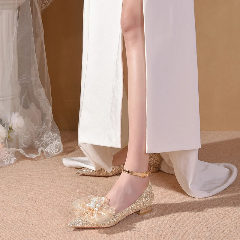 

Свадебные туфли на ремешках, женская обувь на плоской подошве, под платье, цвета шампанского