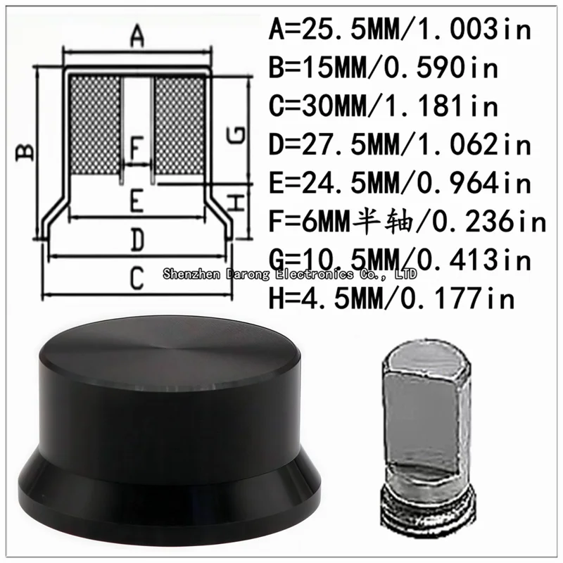 

Ручка из алюминиевого сплава в форме крышки 30 × 15 мм - колпачок переключателя кодирования потенциометра - ручка регулировки громкости усилителя мощности - ось D вала