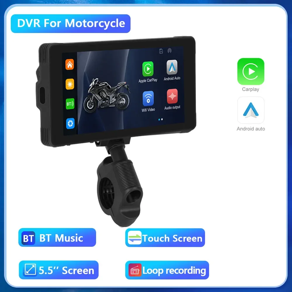 

Видеорегистратор для мотоцикла Podofo, 5,5 дюйма, Wi-Fi, водонепроницаемый