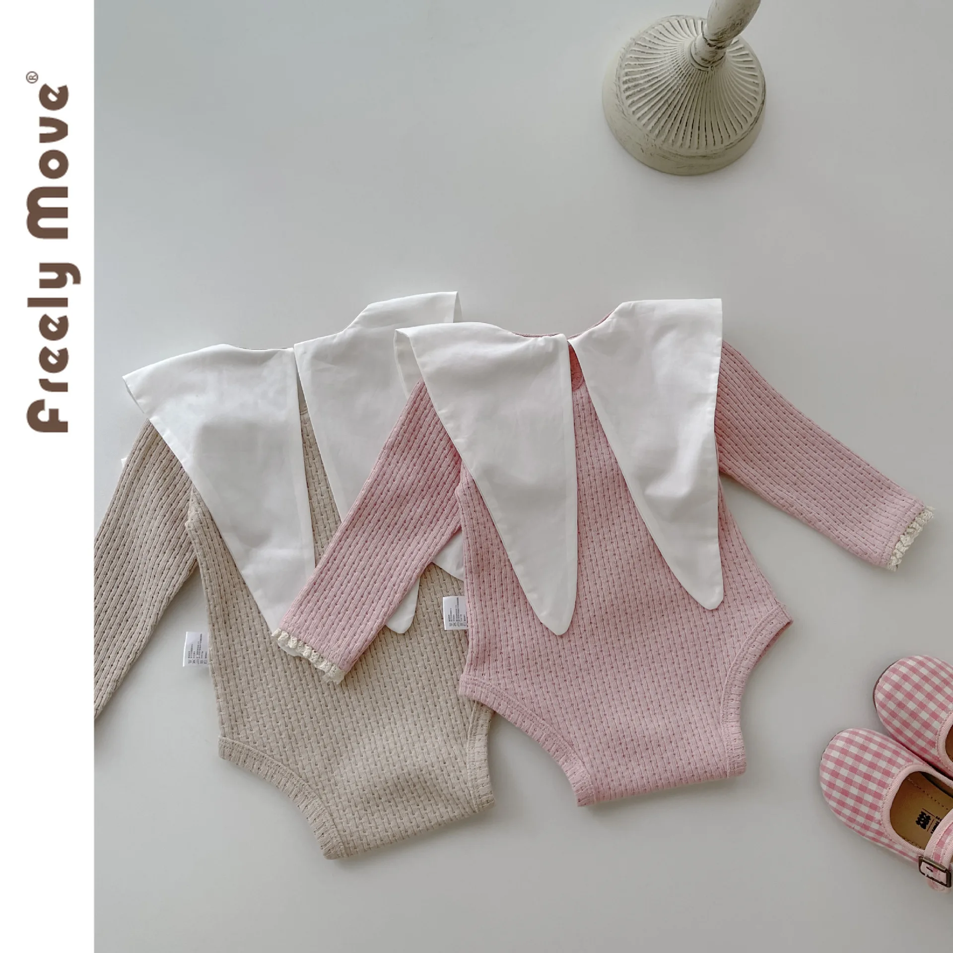 

Freely Move 0-2 Years Baby Rompers Autumn Long Sleeve Solid Color Big Bowknot Bodysuit 2023 New Fashion Romper for Baby Girls