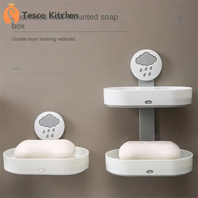 

High Quality Pp Material Soap Rack Box Cartoon Portable Soap Box Design Of Drain Hole Punch-free Installation Non-slip Soap Dish