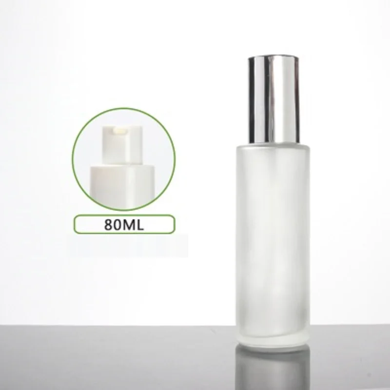 80ml frosted/green/blue glass bottle silver pump lid serum/lotion/emulsion/foundation/gel/moisture toner skin cosmetic packing