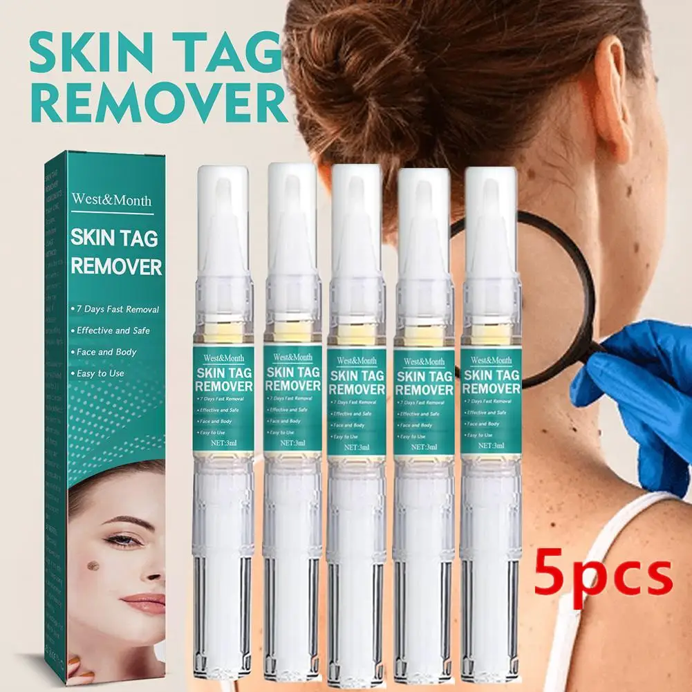 

5Pcs Wart Remover Pen Skin Tag Papillomas Moles Removal Liquid Point Mole Meat Neck Flat Black Mole Wart Painless Pen