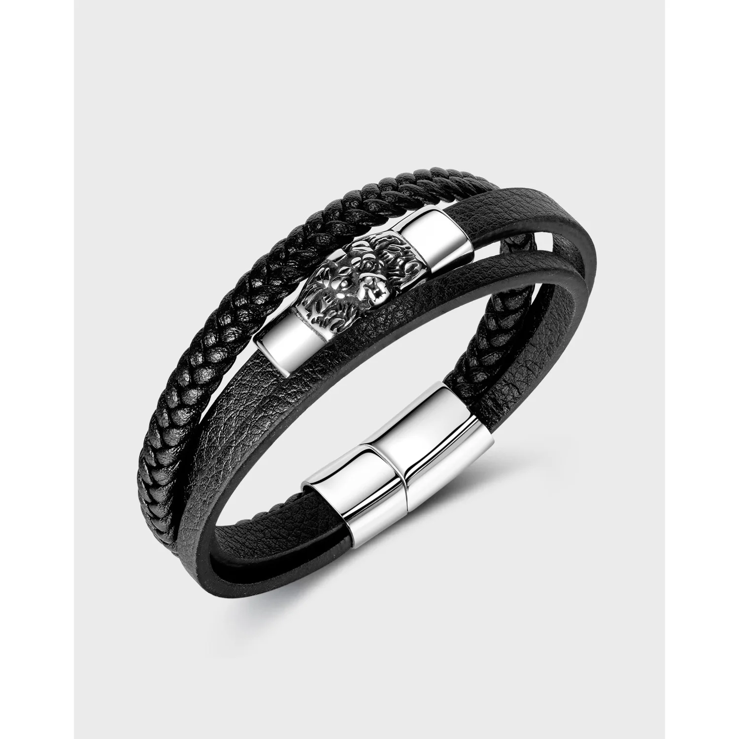 

Vintage Multilayer Genuine Leather Men Women Charm Bracelets Classic Lion Style Stainless Steel Sporty Bangles