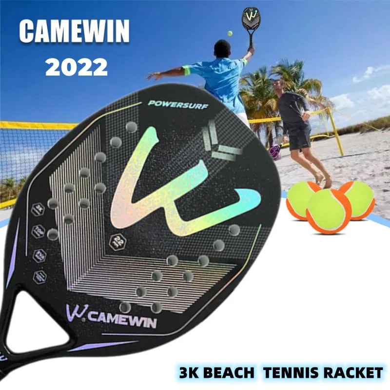 2022 New 3K Camewin Full Carbon Fiber Rough Beach Tennis Racket with Bag to Send Premium Sweatband Plus Tennis Padel