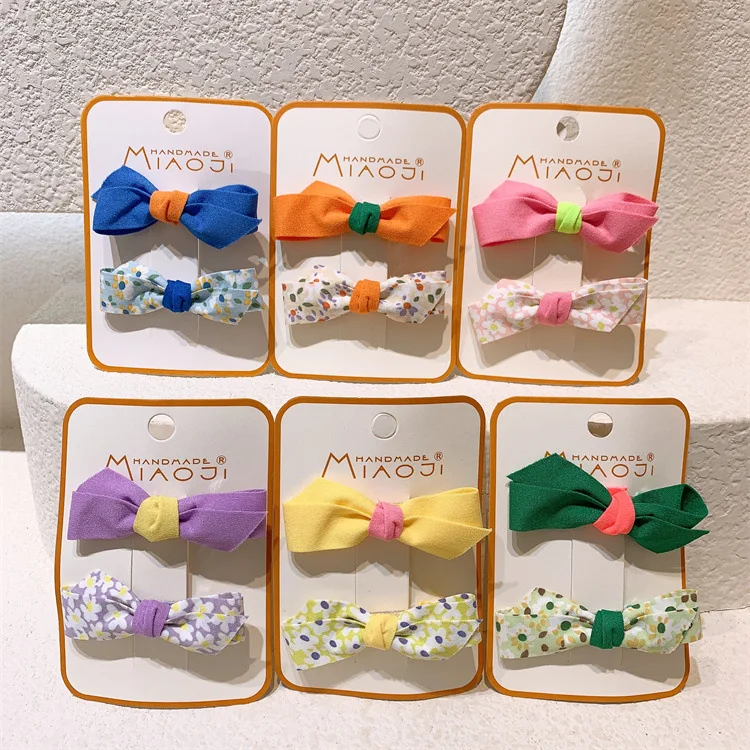 

2 Pcs/sets Fashion Lovely Cute Children's Bow Cloth Hairpins Girl's Korea Style Hairties Set Kid Sweet Hair Accessories