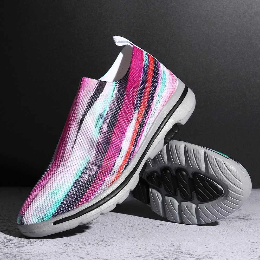 

Женские легкие Прогулочные кроссовки, Повседневная Удобная обувь на плоской вулканизированной подошве, вязаные кроссовки, новинка 2022