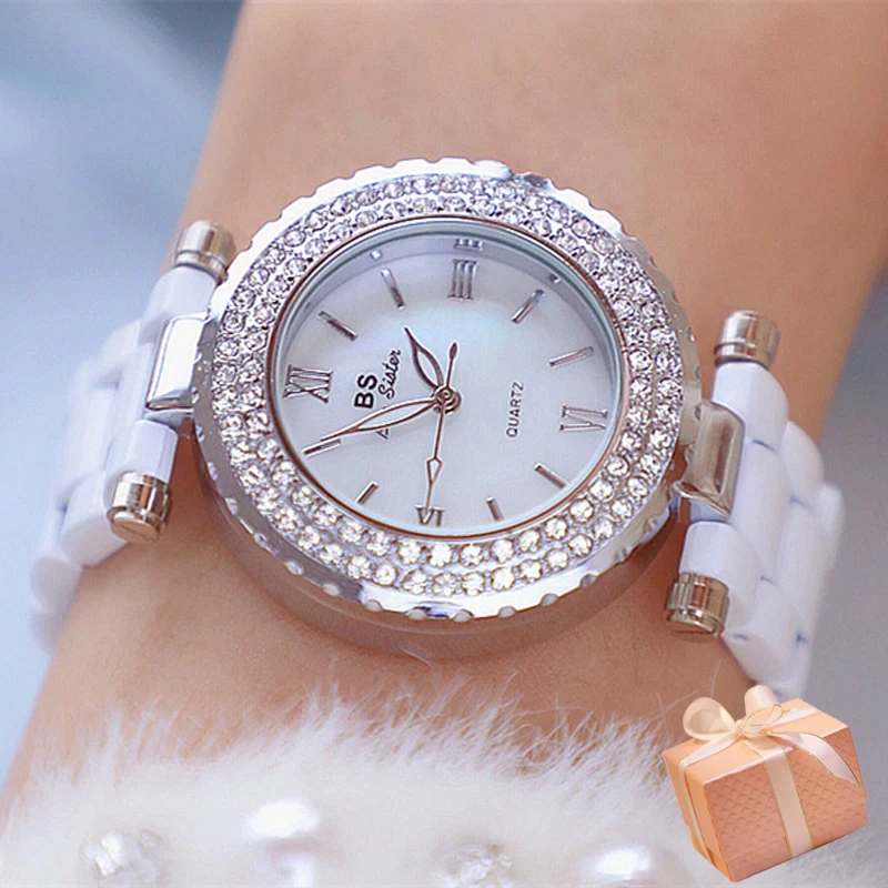 

Женские Водонепроницаемые наручные часы BS Bee Sister, часы с керамическим браслетом с бриллиантами, 2022
