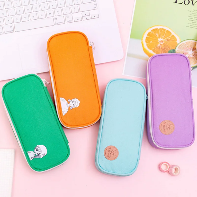 

Candy Color Large Capacity Pencil Bag Stationery Holder Box Oxford Pen Case Zipper Pencil Pouch Student School Supplies