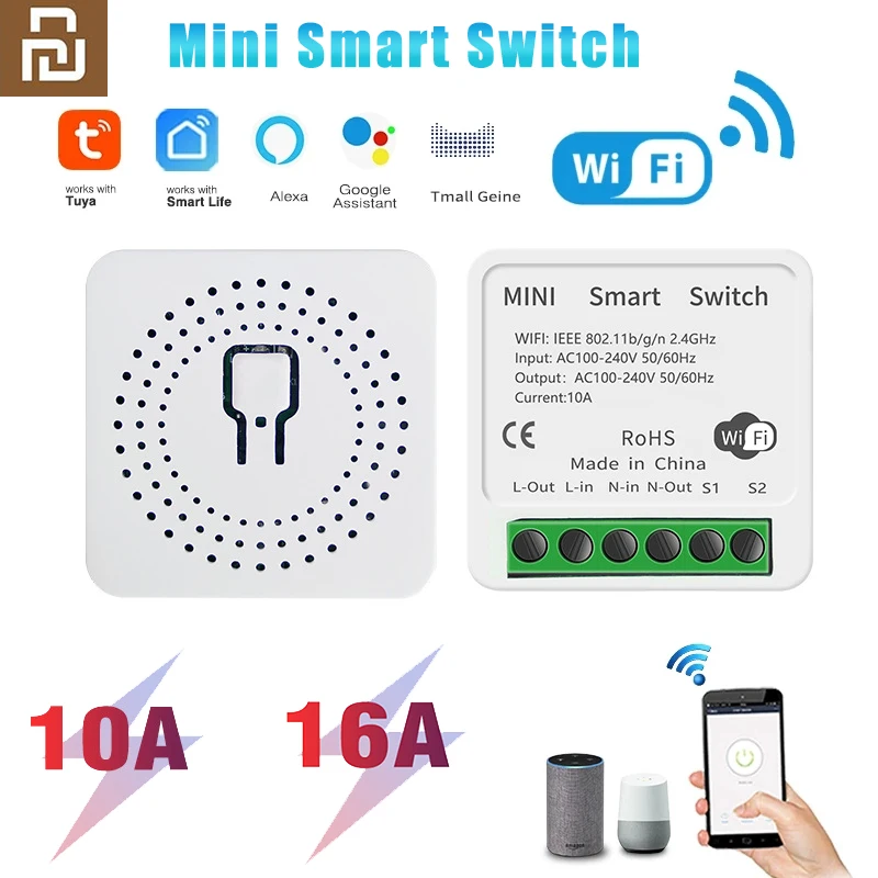 

Youpin Tuya Smart Switch 16A/10A Wifi Breaker Module Support 2 Way APP Voice Relay Timer Google Home Alexa 110V/220V Interruptor