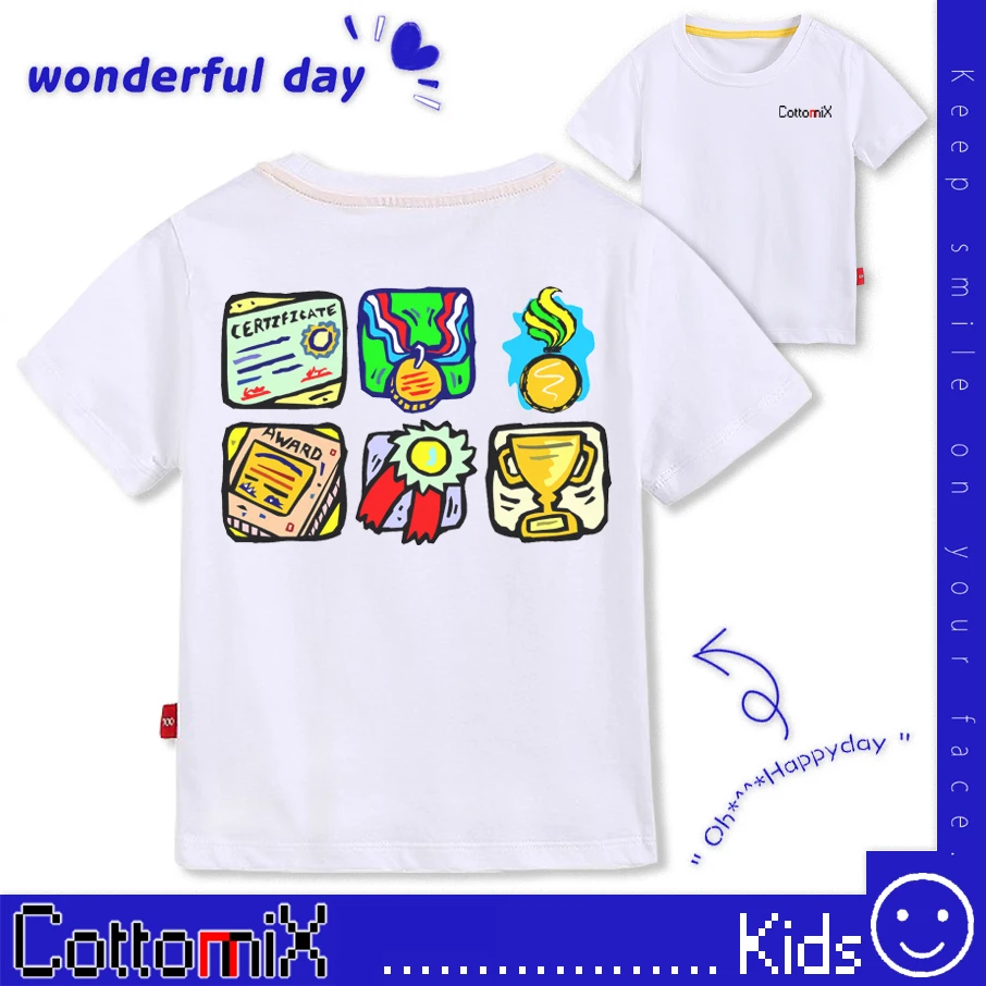 

Cottomix 100% Cotton Children Clothes Tops T Shirt for Kids Boys Girls Certificate Trophy Summer Short Sleeve Direct Print