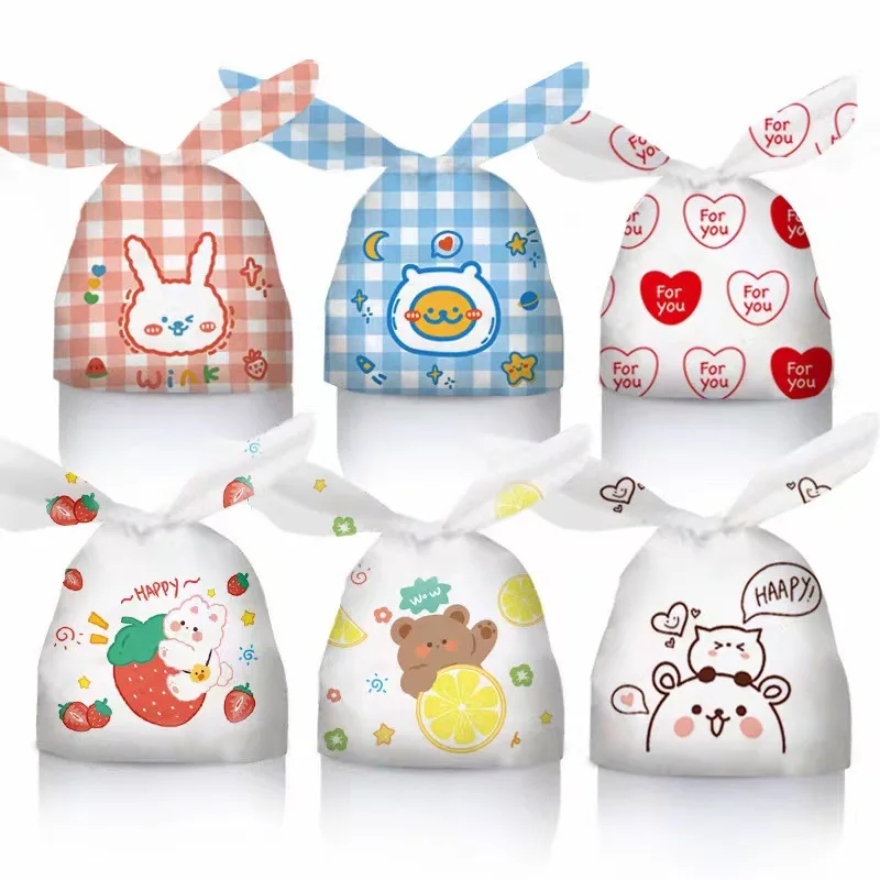 

50pcs Cute Rabbit Ear Cookie Plastic Bags&Candy Gift Bags For Biscuits Snack Baking Package Children's Day Event Party Supplies