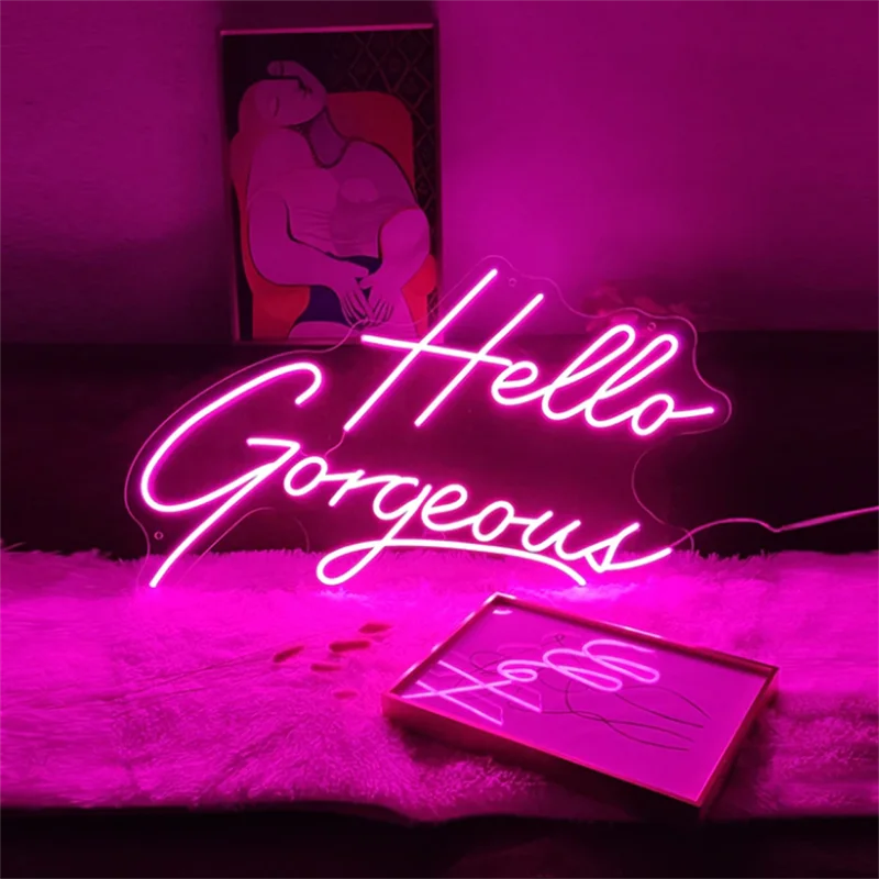 

Ineonlife Hello Gorgeous Neon Sign LED Light Home Wedding Party Valentine's Day Room Glowing Personality Fashion Wall Decor