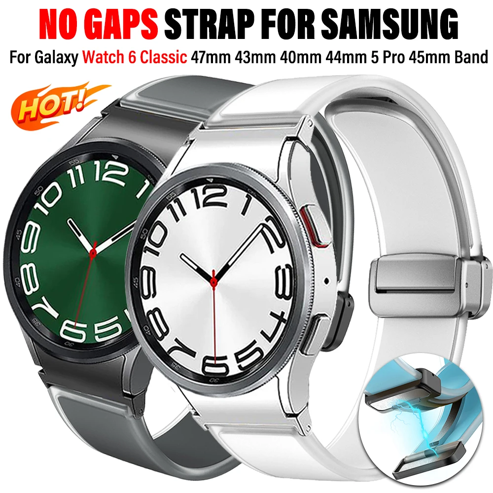 

Soft Silicone Strap for Samsung Galaxy Watch 6/4 Classic 43mm 47mm 42mm 46mm 6/5 40 44mm 5pro 45mm No Gaps Quick Fit Sports Band