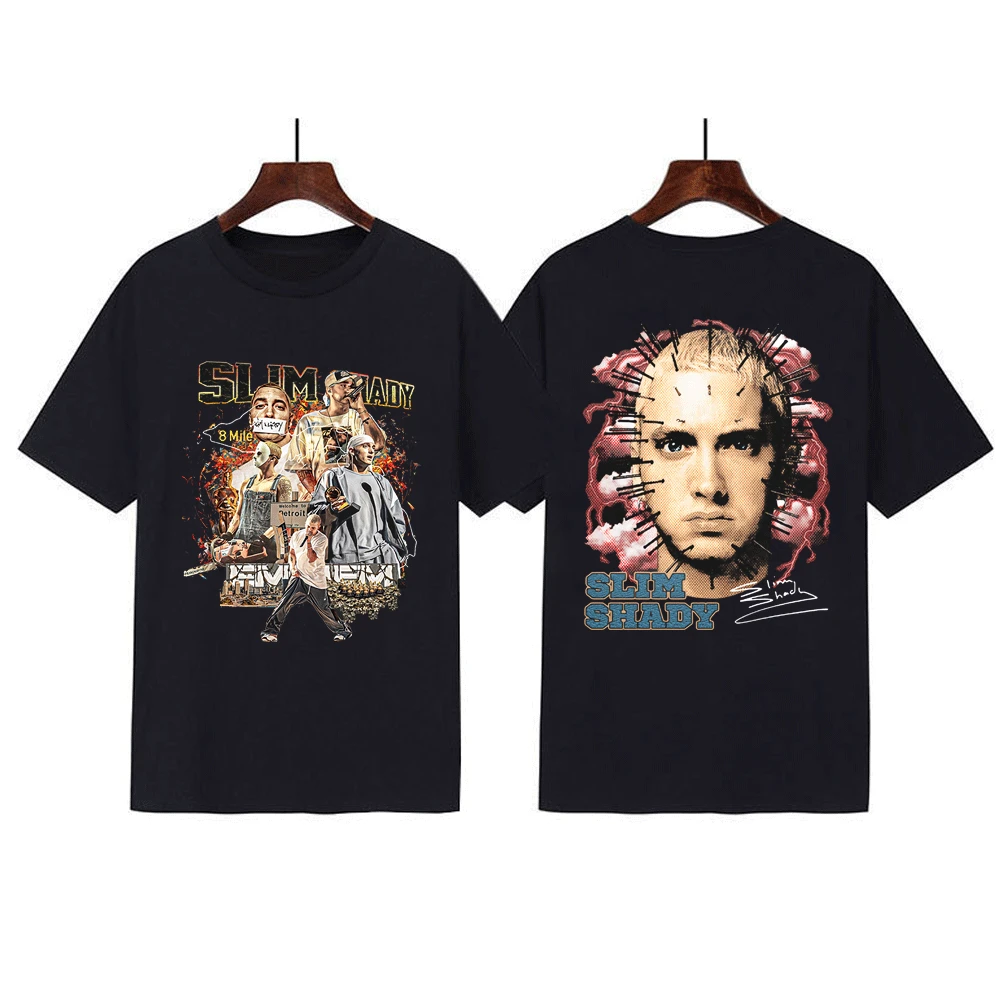 

Rapper Eminem Slim Shady T-shirts 90s Vintage Punk Graphic T Shirt Men Women Gothic Tees Oversized Hip Hop Streetwear T-shirt