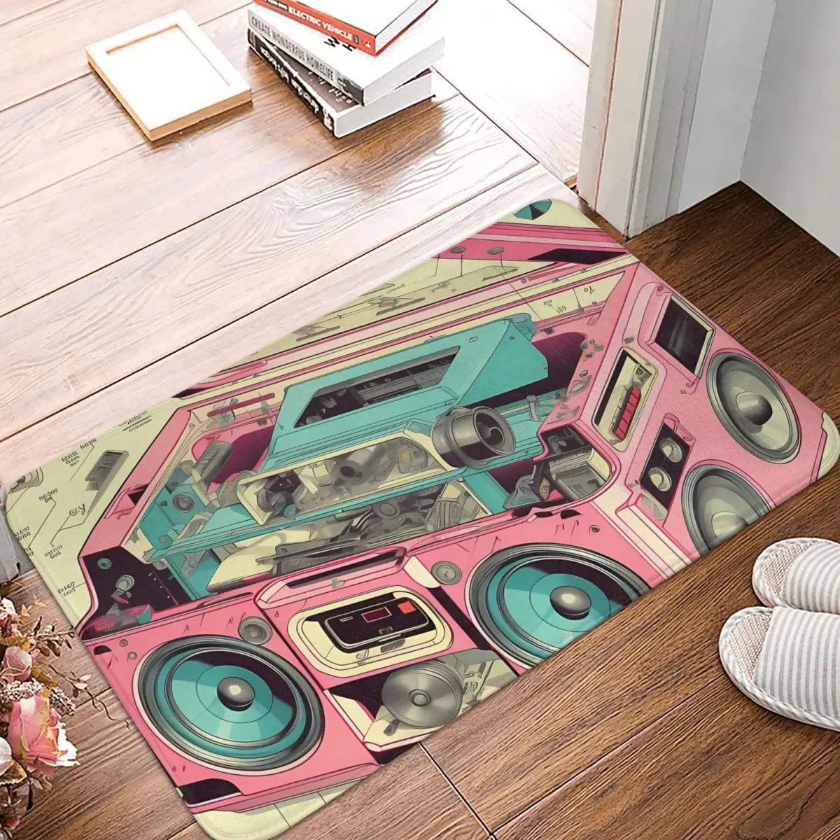 Retro Futuristic Cassette Player Exploded View Boombox Boom Box Music Non-slip Doormat Carpet Bath Bedroom Mat Welcome Indoor