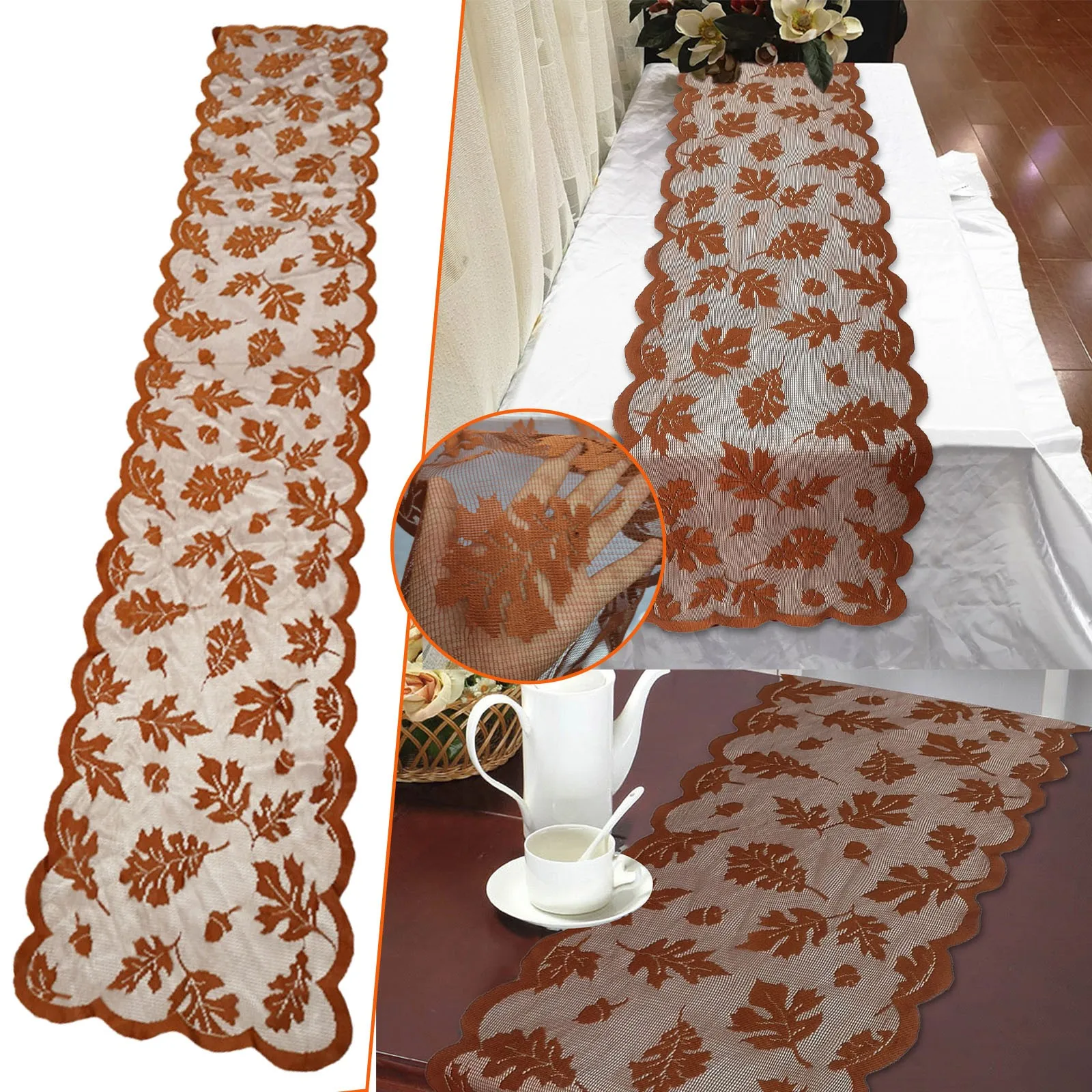 

Кружевная скатерть на День Благодарения, осенняя скатерть с листьями, цветами, кленовой тыквой, интерьерное сезонное украшение, блестящее п...