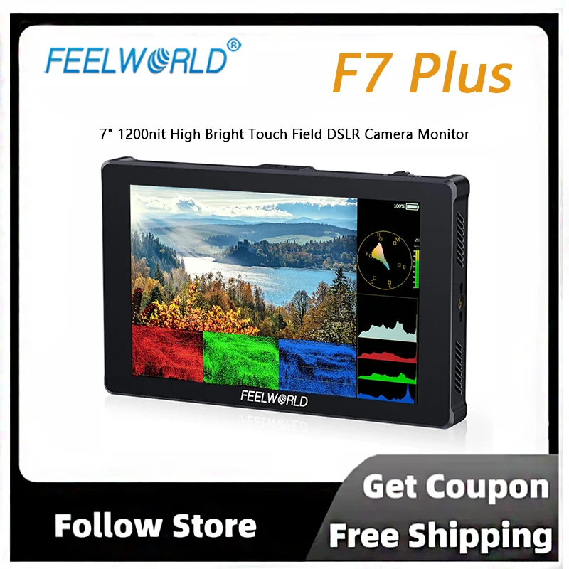 Фото FEELWORLD F7 Plus 1200nit 7-дюймовый сенсорный монитор для камеры с высокой яркостью и четким изображением при дневной светоте, разрешение 1920 x 1200 №1